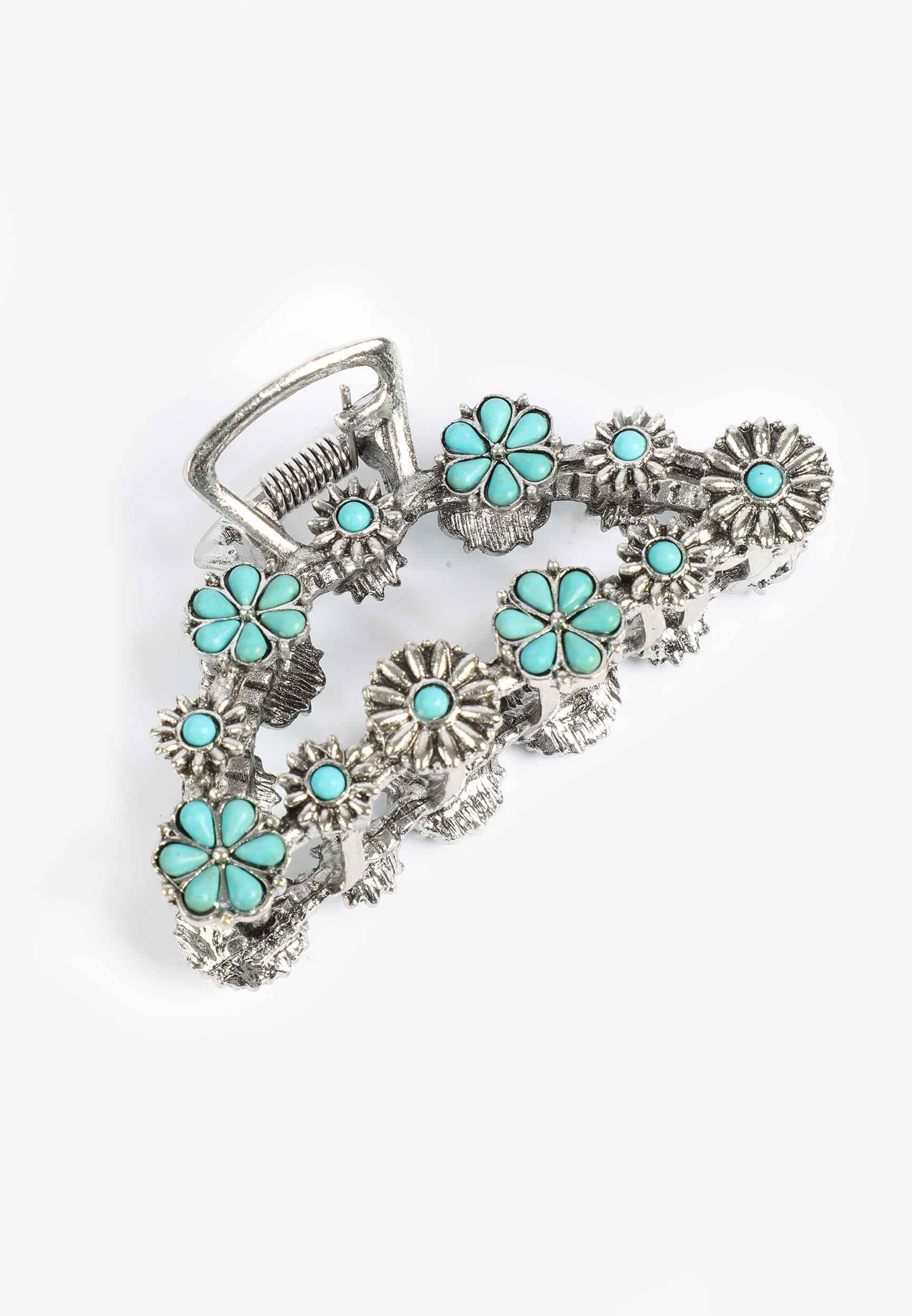 Silver And Turquoise Western Metal Claw Hair Clip