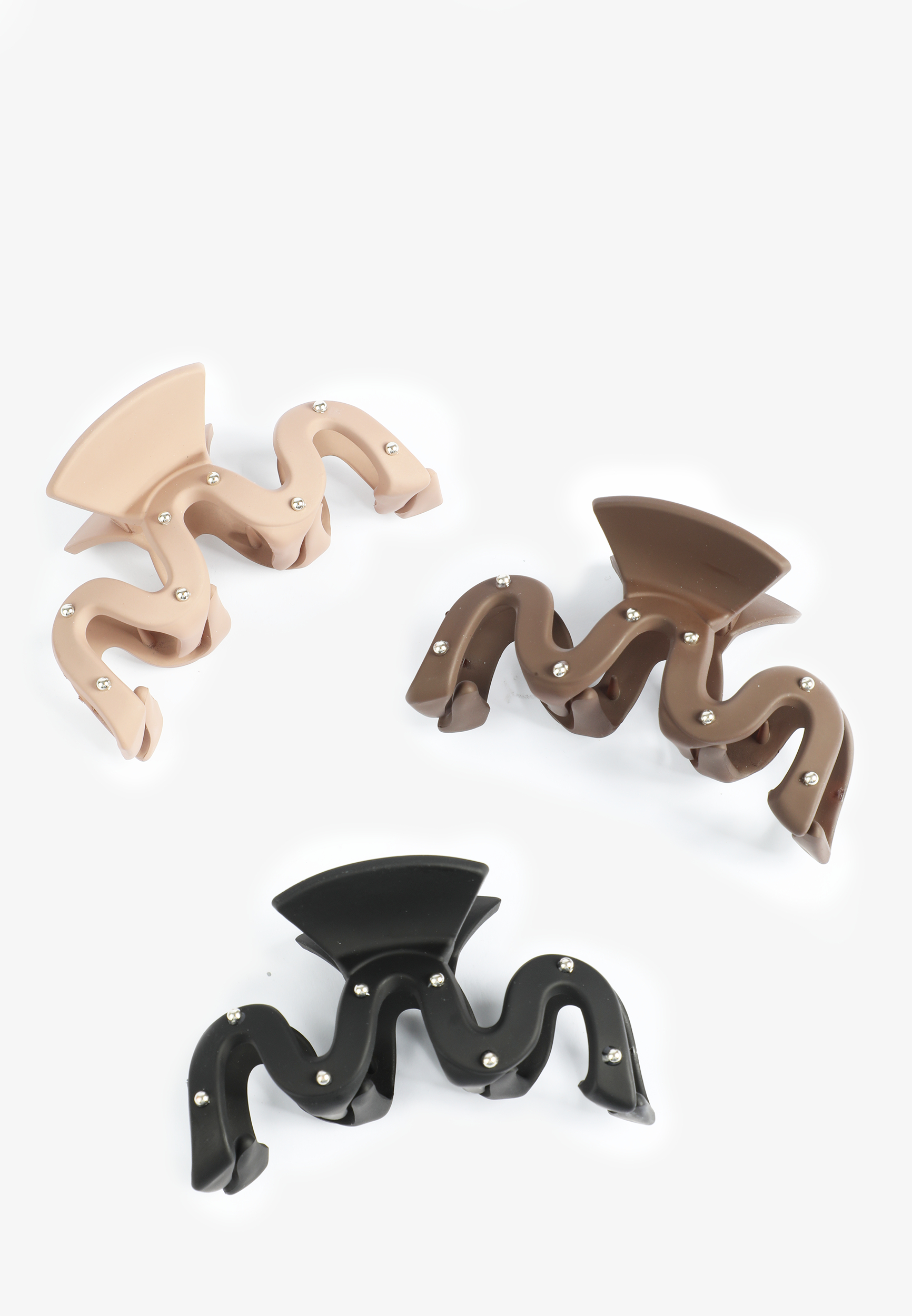 3 Pack Wavy Matte Rhinestone Claw Hair Clips