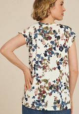 Floral Flutter Sleeve V Neck Tee, , small
