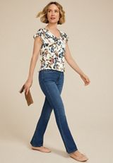 Floral Flutter Sleeve V Neck Tee, , small