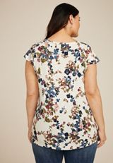 Plus Size Floral Flutter Sleeve V Neck Tee, C2380, small