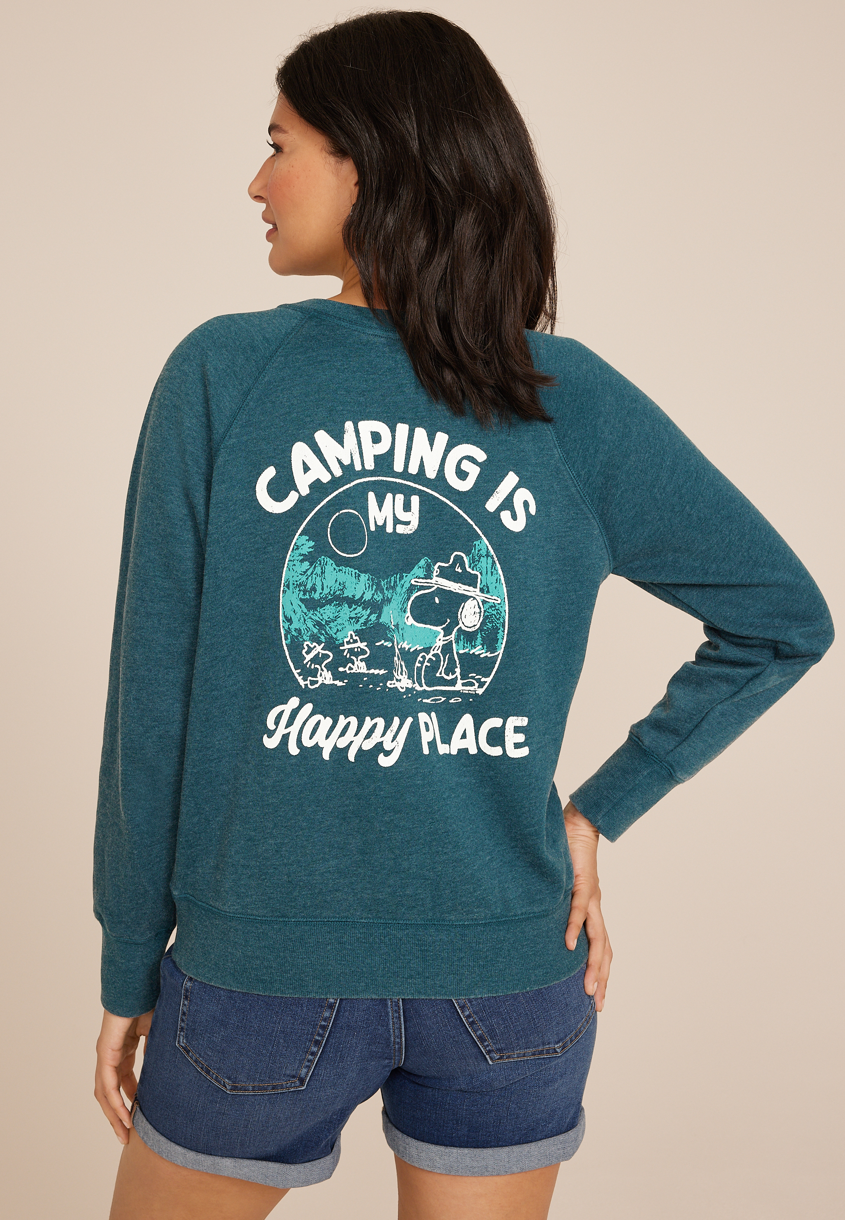 Peanuts Camping Is My Happy Place Relaxed Fit Sweatshirt, C9266, large