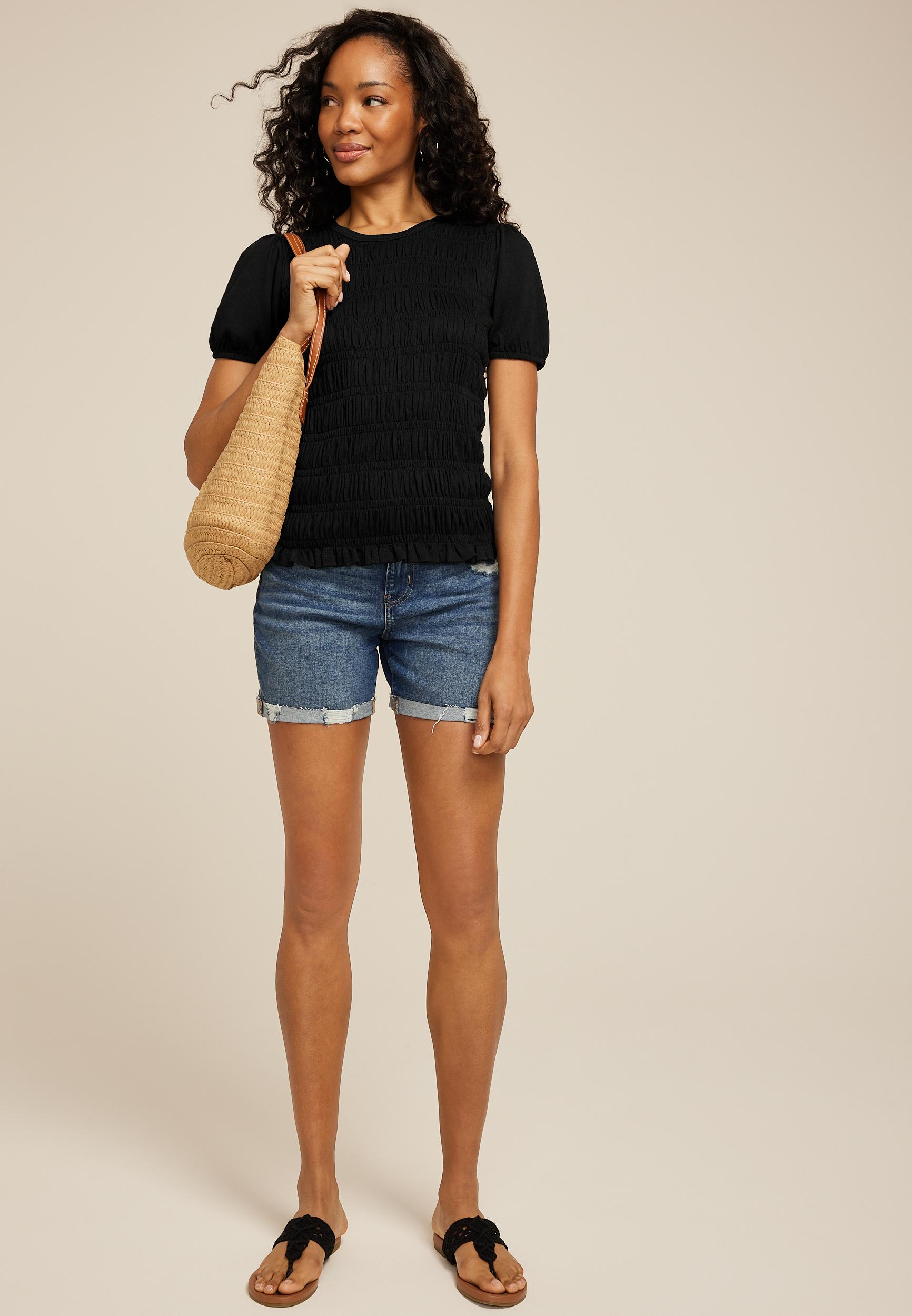 Smocked Short Sleeve Tee