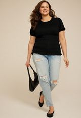 Plus Size Smocked Short Sleeve Tee, C106, small
