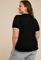 Plus Size Smocked Short Sleeve Tee, C106, small