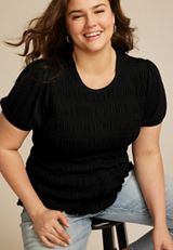 Plus Size Smocked Short Sleeve Tee, C106, small