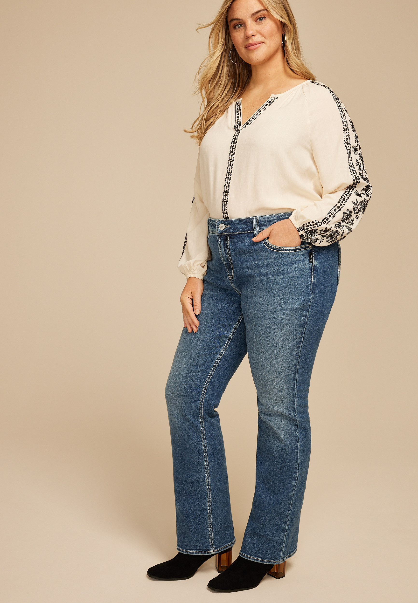 Plus Size Silver Jeans Co.&reg; Elyse Vintage Thick Stitch Mid Rise Bootcut Jean, C3337, large