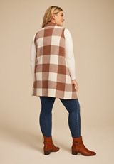 Plus Size Checkered Collared Open Front Vest, C8590, small