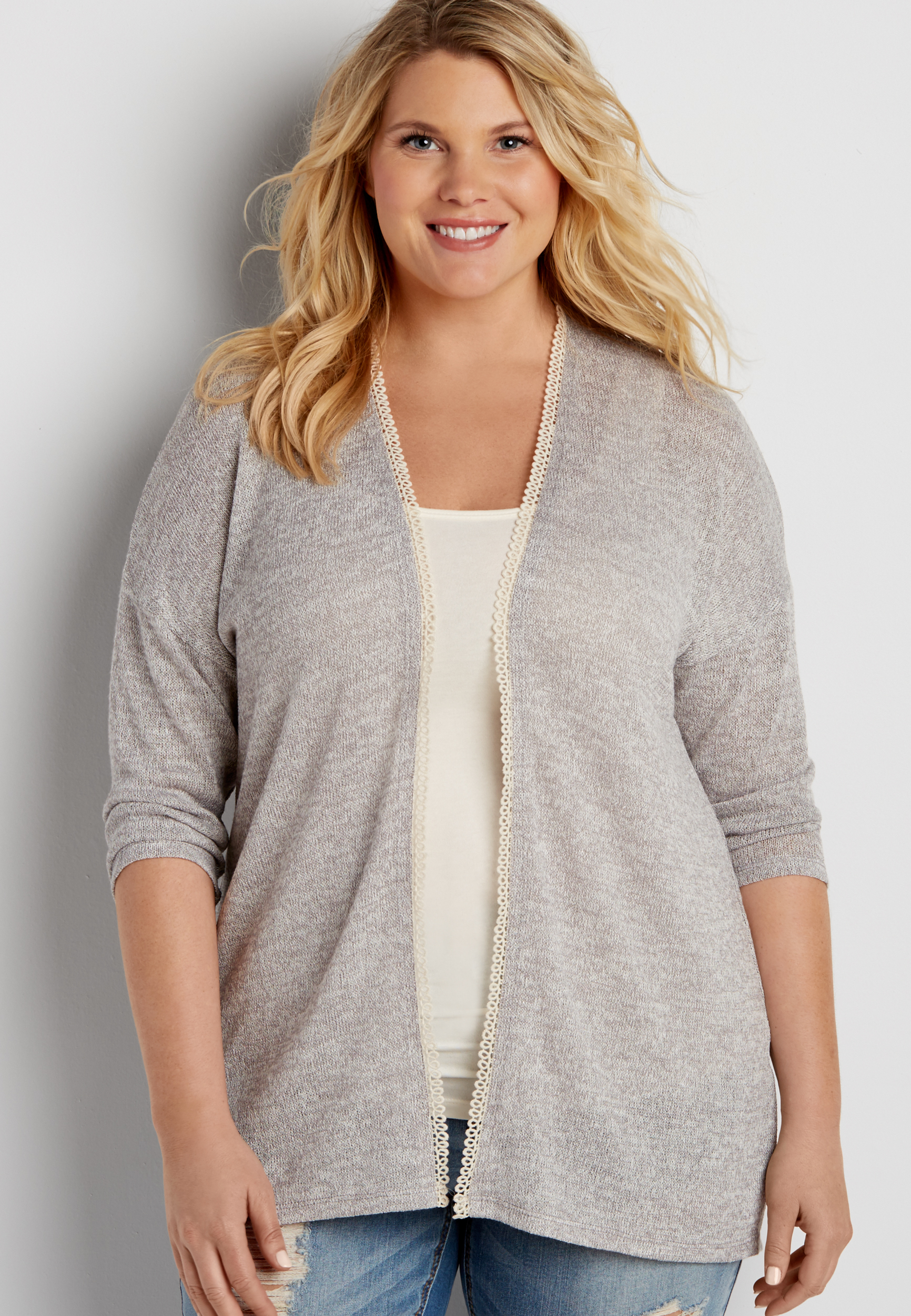 plus size lightweight dolman cardigan with crocheted trim and back ...