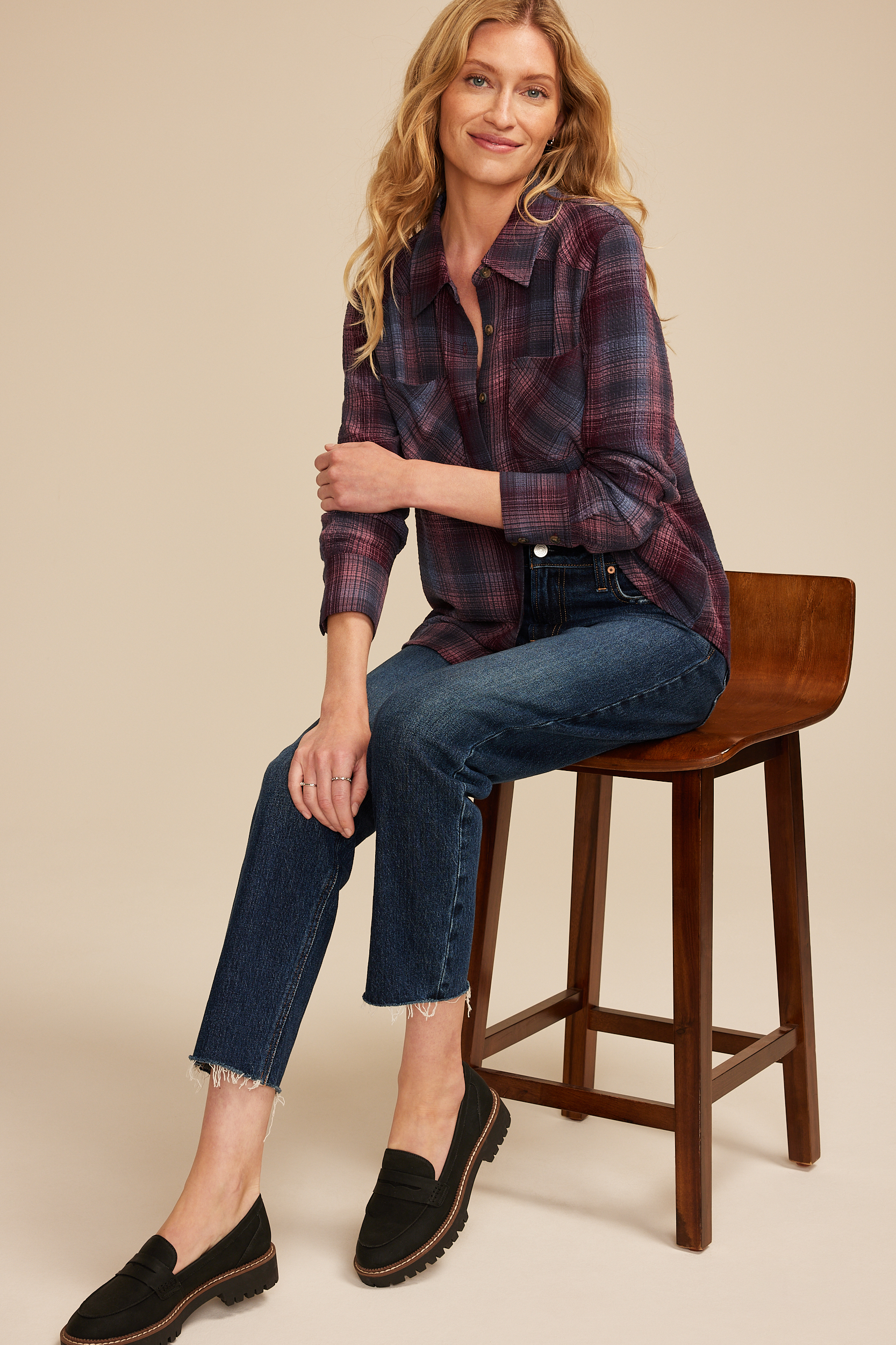 Pucker Plaid Button Down Shirt