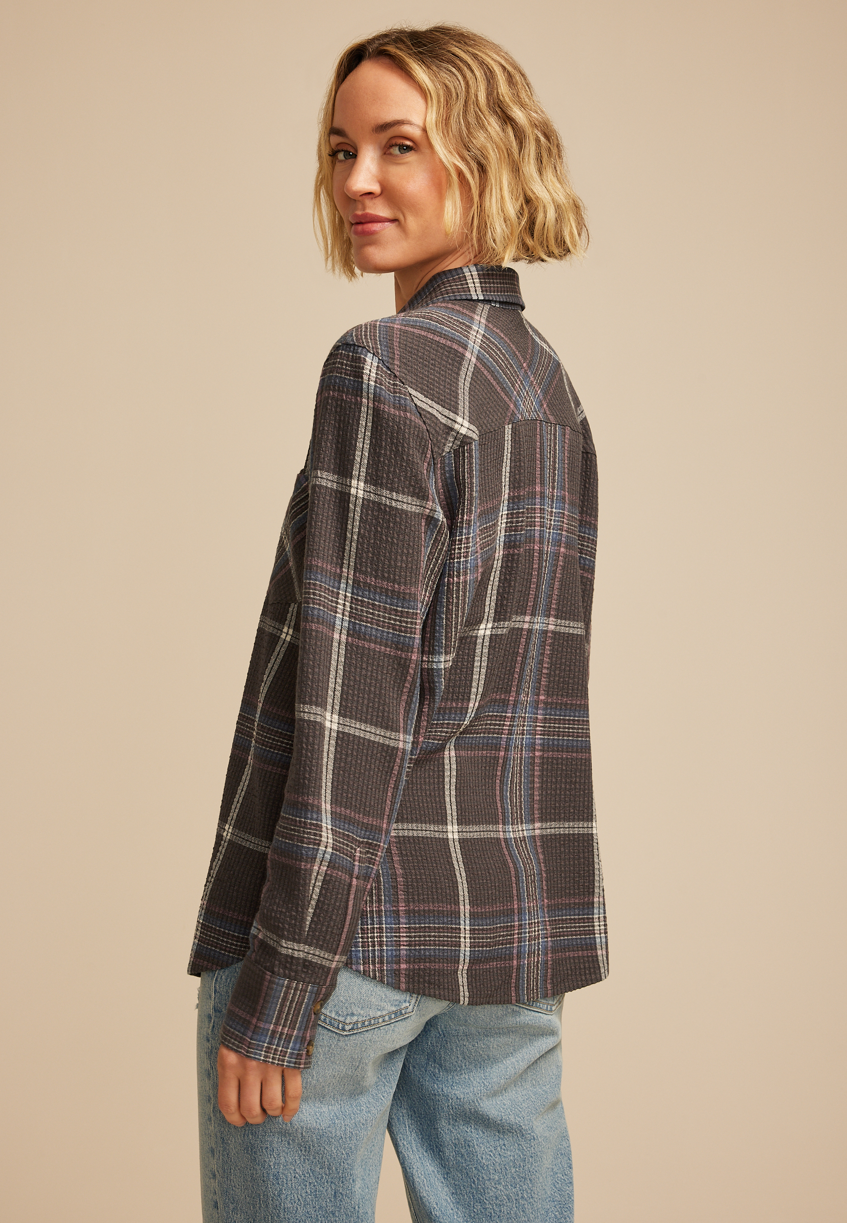 Pucker Plaid Button Down Shirt, C1755, large