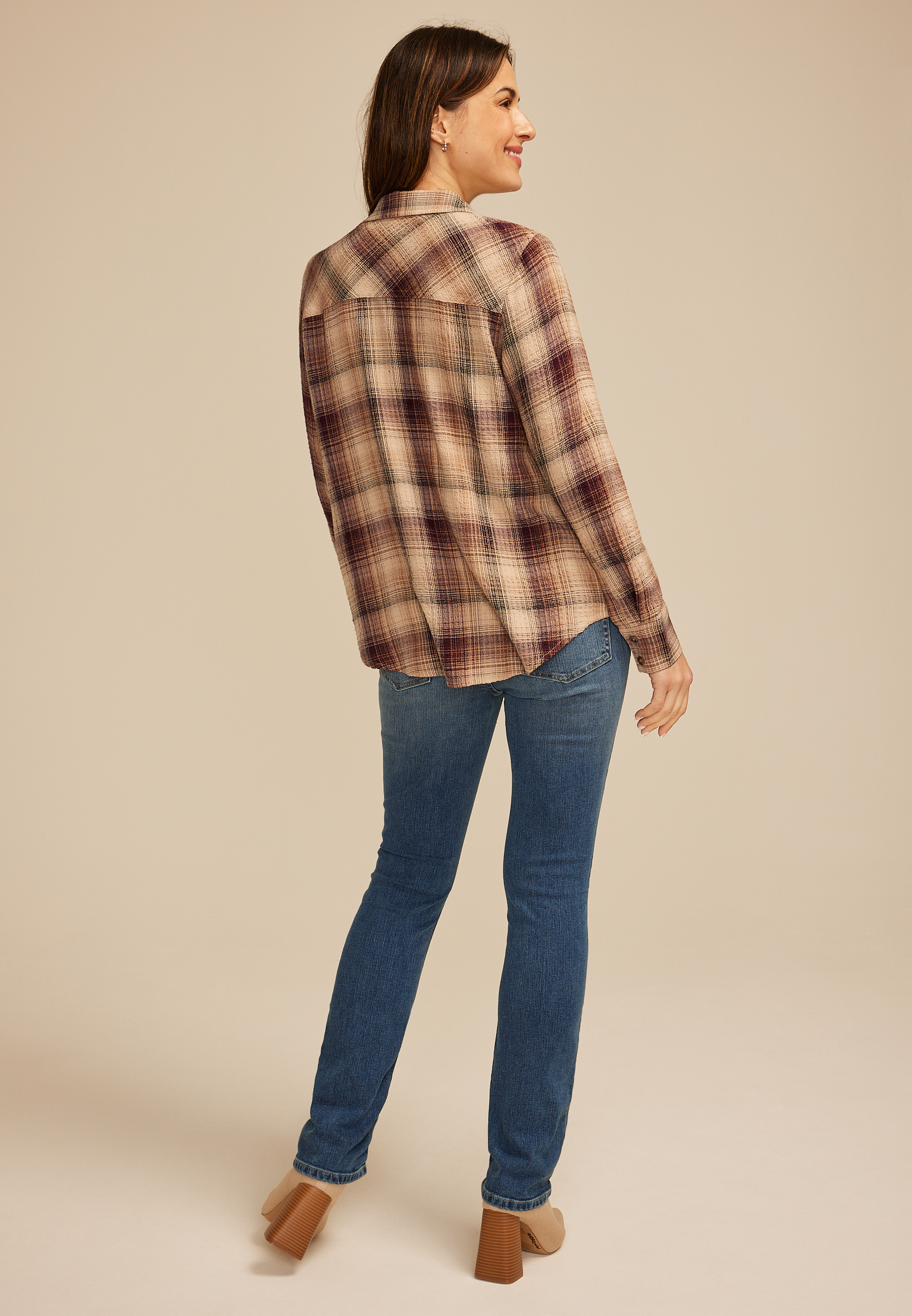 Pucker Plaid Button Down Shirt, C3681, large