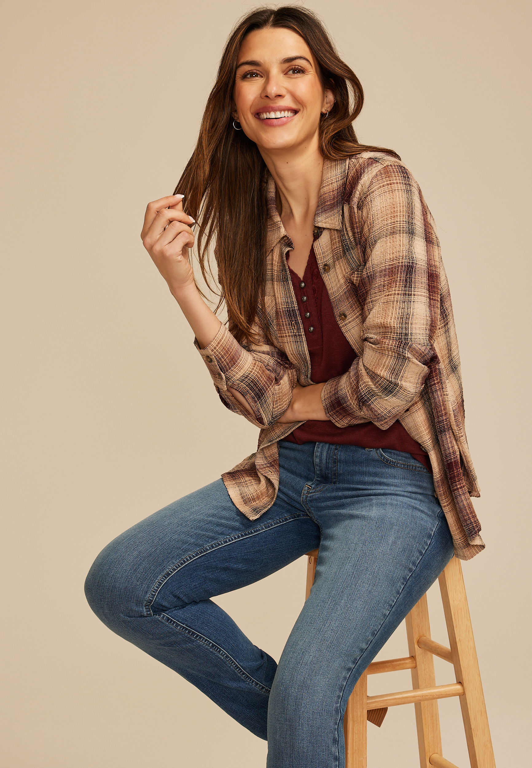 Pucker Plaid Button Down Shirt, C3681, large