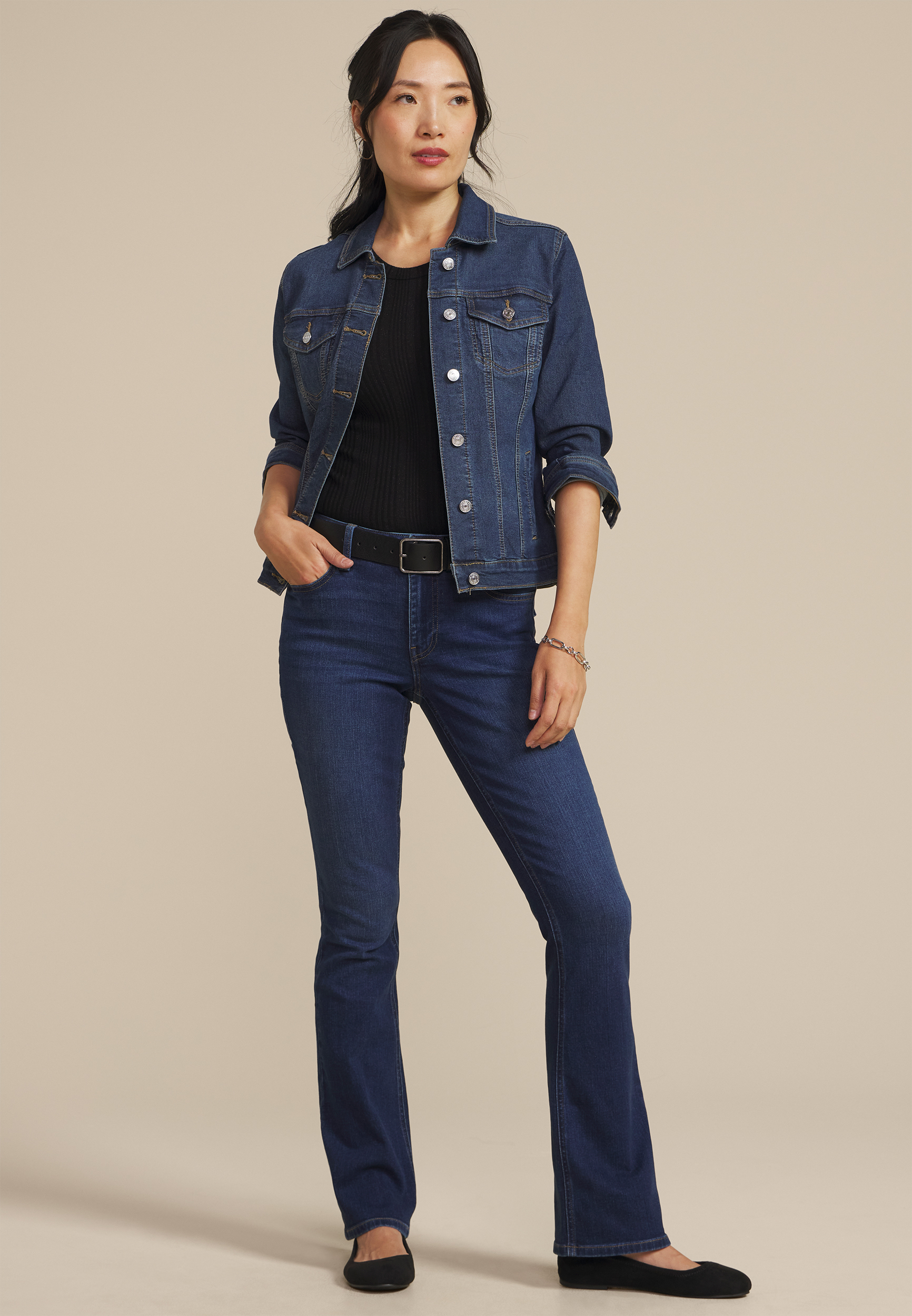 m jeans by maurices™ Dark Mid Rise Flap Back Pocket Slim Boot Jean