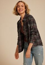 Shorty Utility Plaid Button Down Shirt, BLACK COMBO, small