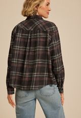 Shorty Utility Plaid Button Down Shirt, BLACK COMBO, small