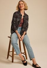 Shorty Utility Plaid Button Down Shirt, BLACK COMBO, small