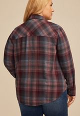 Plus Size Pucker Plaid Button Down Shirt, C9765, small
