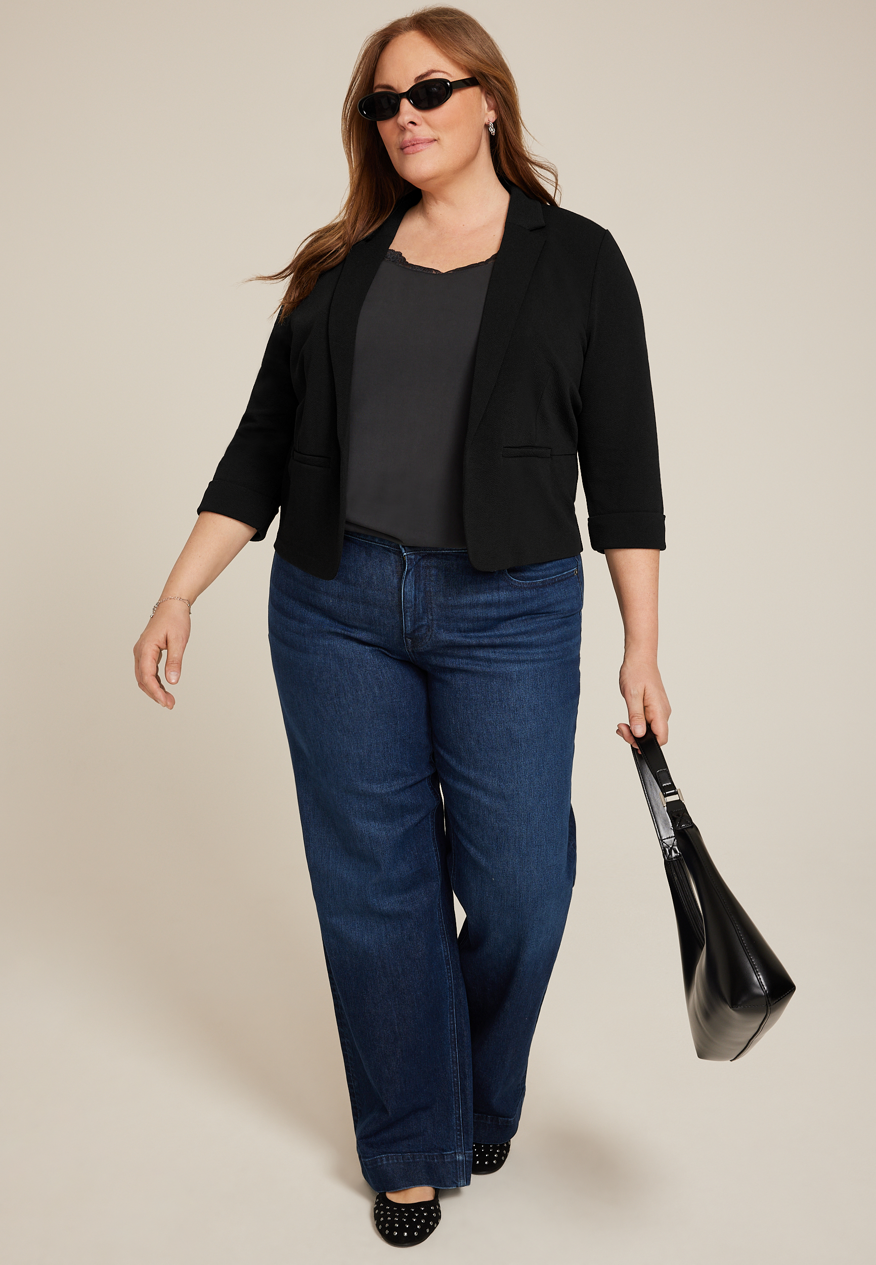 Plus Size Versa Open Front Cropped Blazer, , large