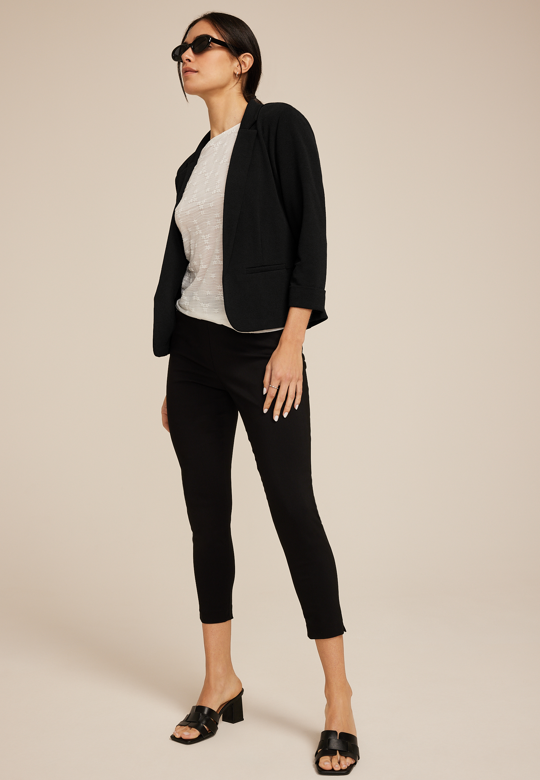 Versa Open Front Cropped Blazer, , large