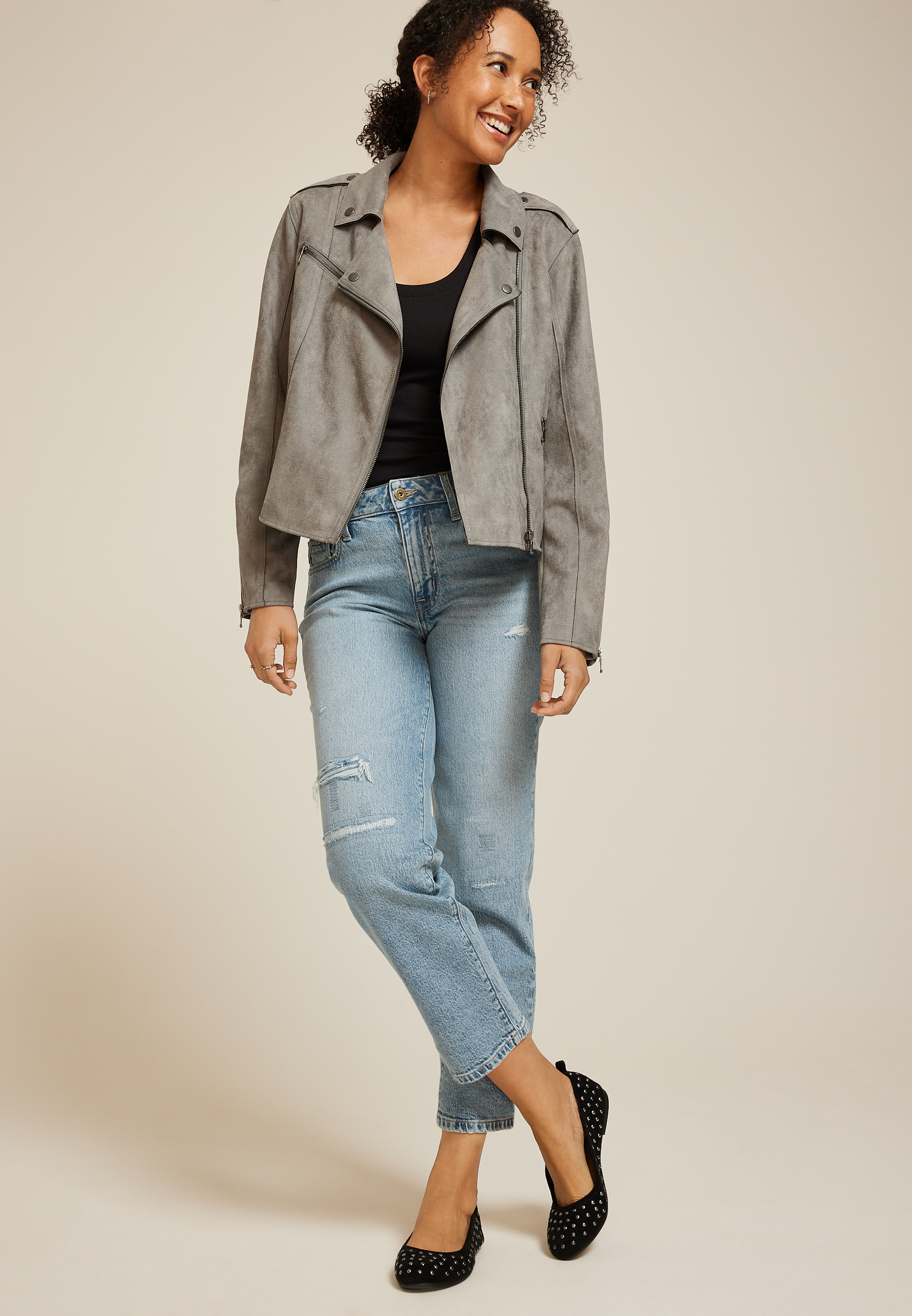 edgely&trade; Light High Rise Ripped Relaxed Straight Ankle Jean, C2806, large