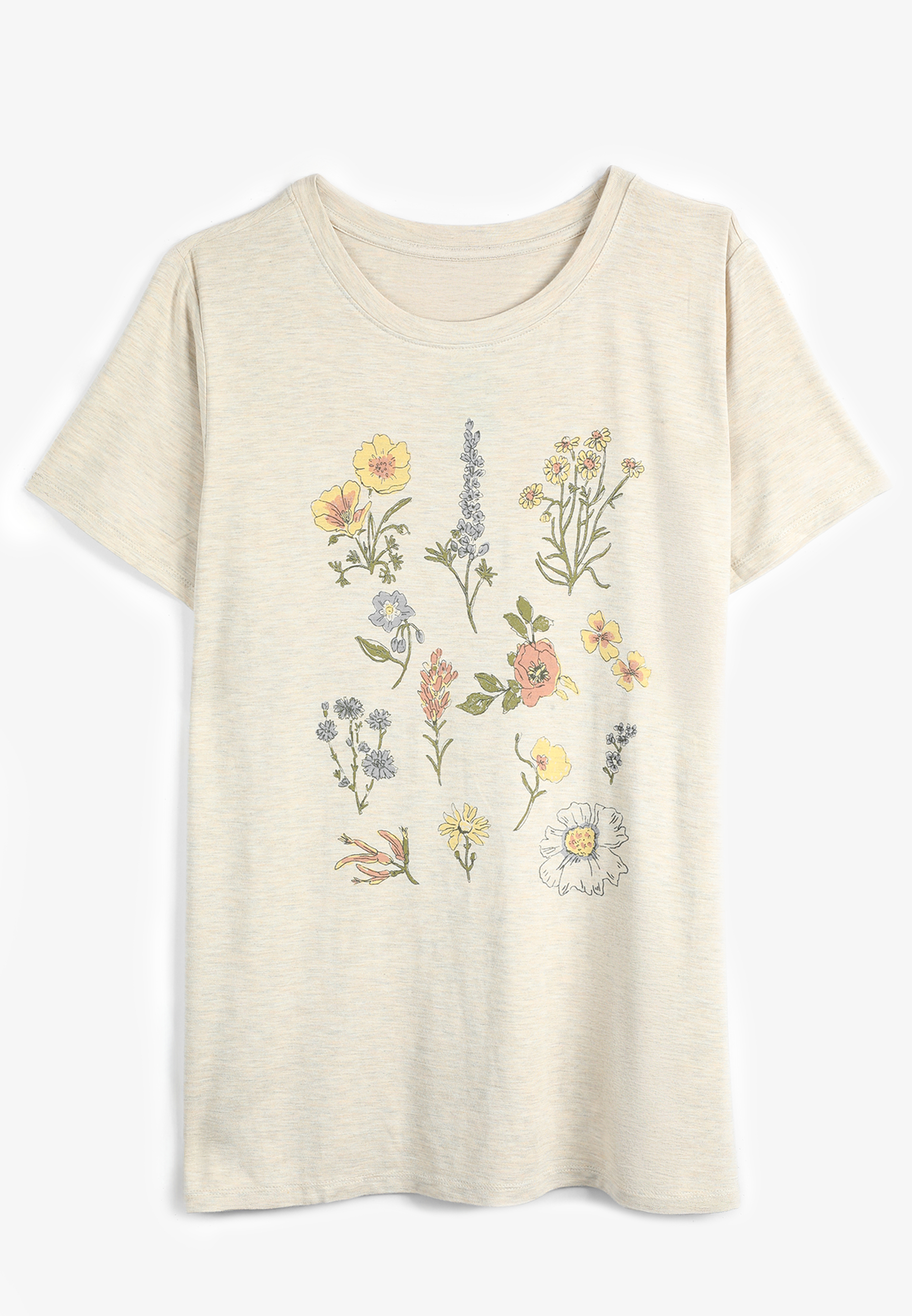 Stacked Floral Classic Fit Graphic Tee, LIGHT OATMEAL HEATHER, large