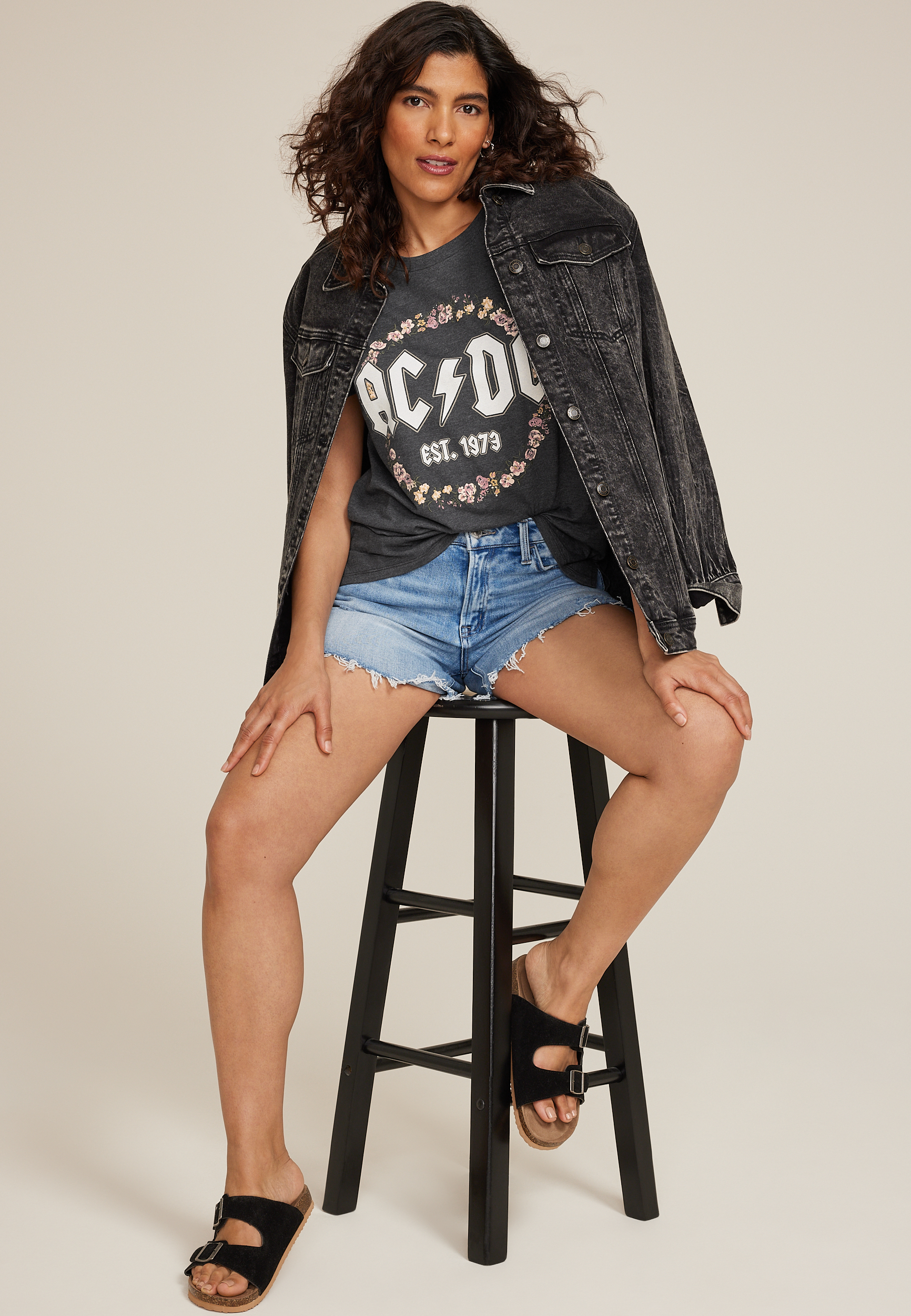 Floral ACDC Classic Fit Graphic Tee, CHARCOAL, large