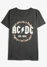 Floral ACDC Classic Fit Graphic Tee, CHARCOAL, small
