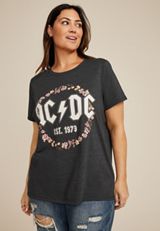 Plus Size Floral ACDC Classic Fit Graphic Tee, CHARCOAL, small