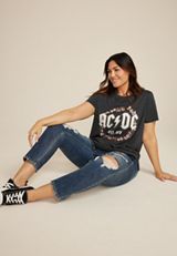 Plus Size Floral ACDC Classic Fit Graphic Tee, CHARCOAL, small