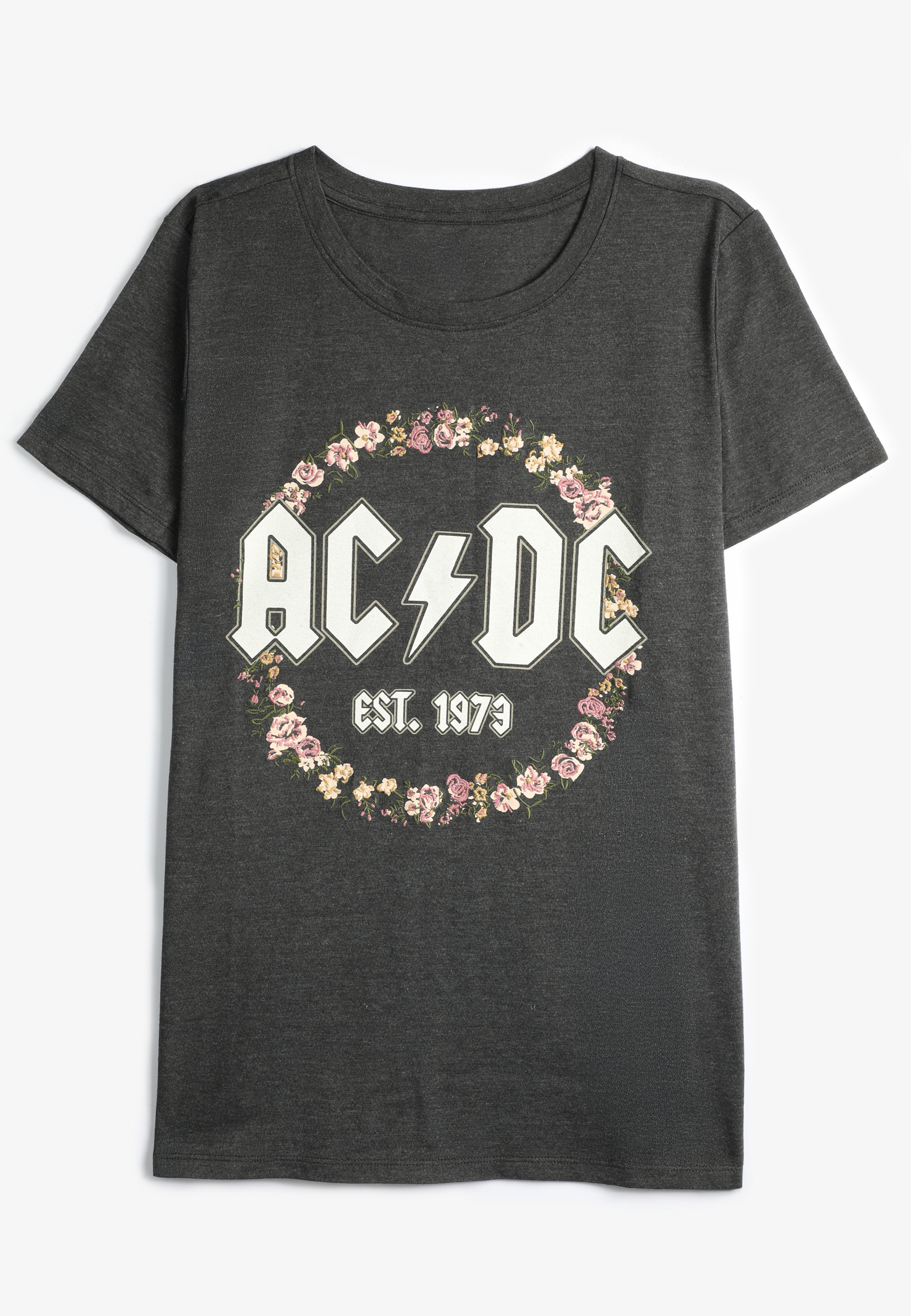 Plus Size Floral ACDC Classic Fit Graphic Tee, CHARCOAL, large