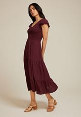 Flutter Sleeve Smocked Midi Dress, C5325, small