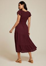 Flutter Sleeve Smocked Midi Dress, C5325, small