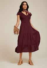 Flutter Sleeve Smocked Midi Dress, C5325, small