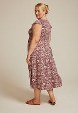 Plus Size Printed Flutter Sleeve Smocked Midi Dress, C6910, small