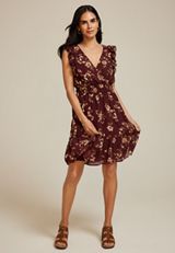 Bare Floral Ruffle V Neck Skater Dress, C9736, small