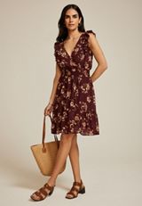 Bare Floral Ruffle V Neck Skater Dress, C9736, small