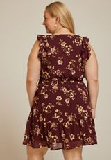 Plus Size Bare Floral Ruffle V Neck Skater Dress, C9736, small