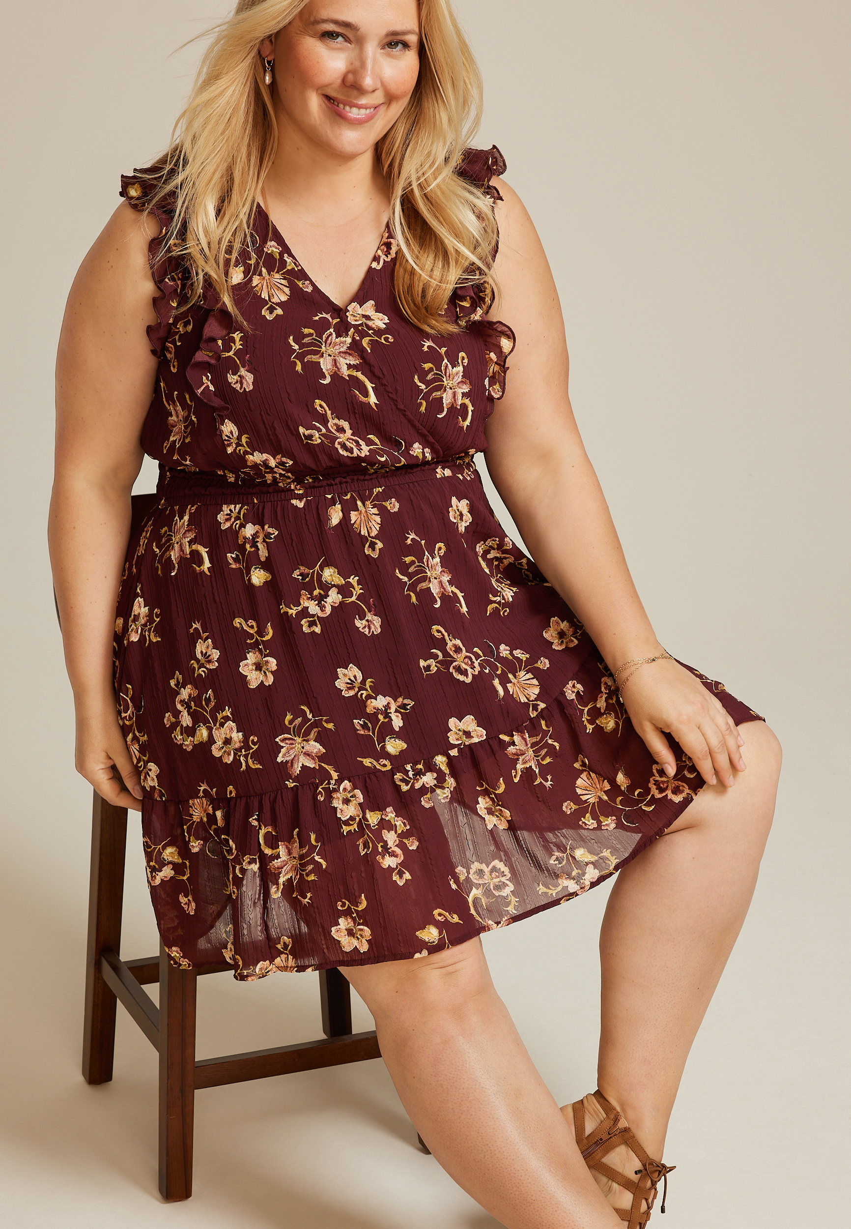 Plus Size Bare Floral Ruffle V Neck Skater Dress maurices