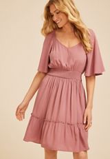 Flutter Textured Skater Dress, SMOKE MAUVE, small