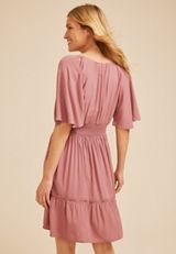 Flutter Textured Skater Dress, SMOKE MAUVE, small