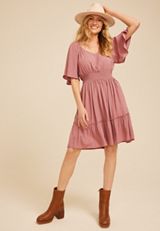 Flutter Textured Skater Dress, SMOKE MAUVE, small