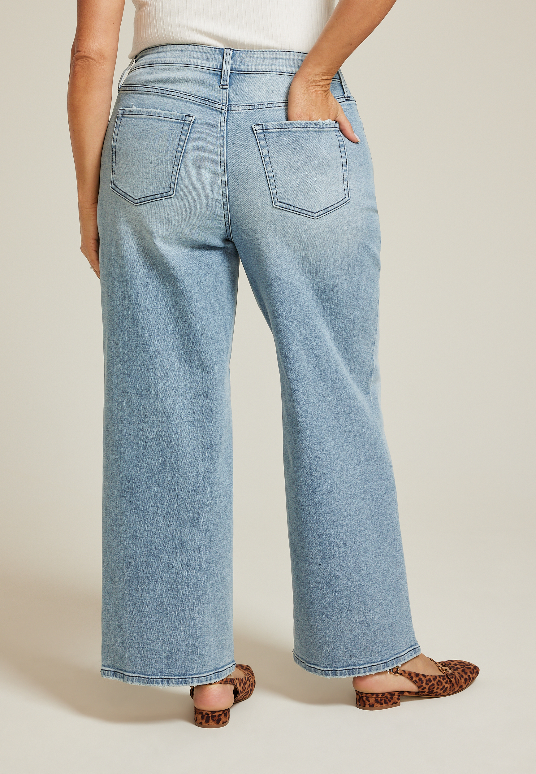 Plus Size High Rise Side Seam Wide Leg Jean, C3337, large