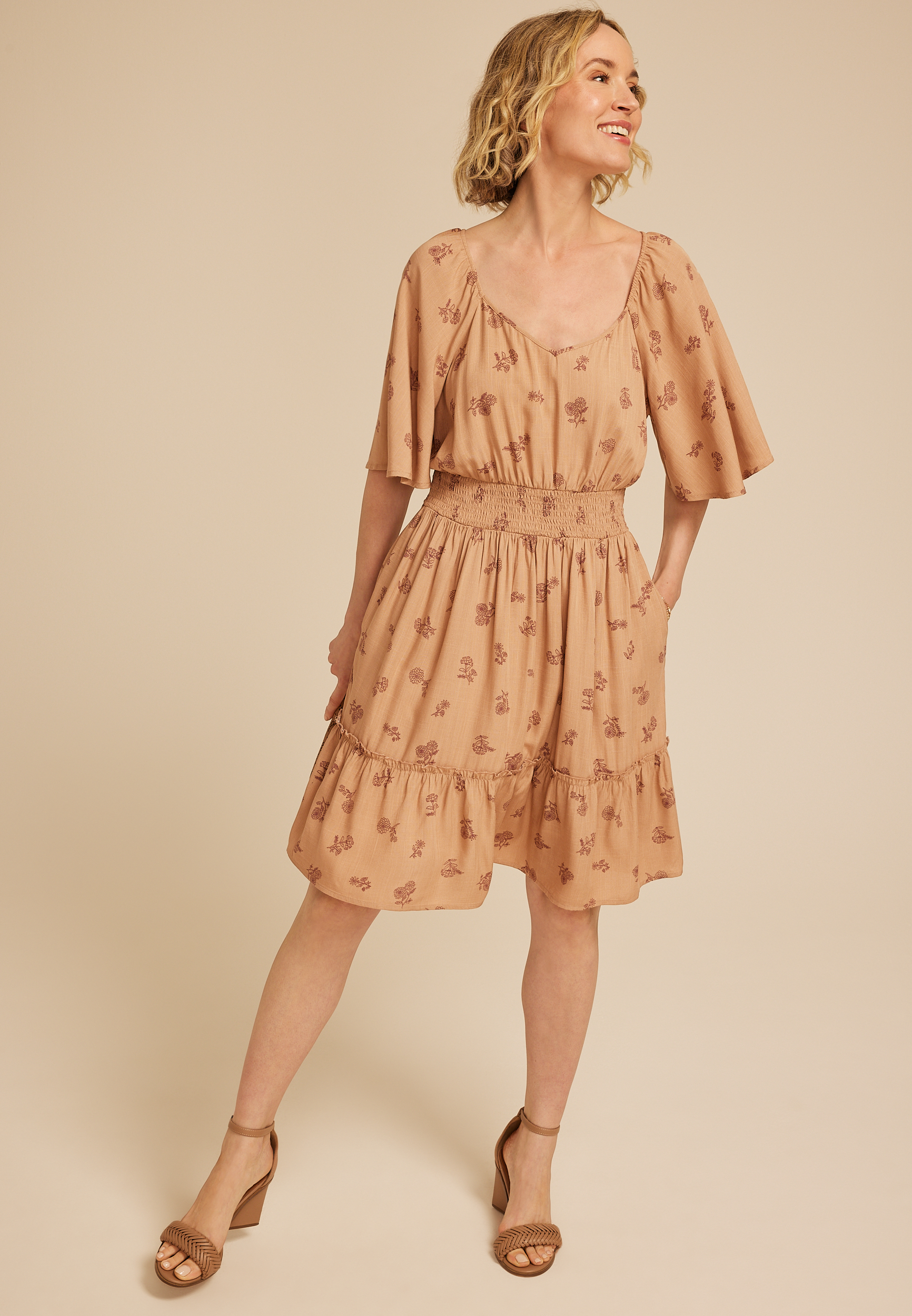 Floral Flutter Textured Skater Dress, , large
