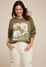 Plus Size Retro Floral Relaxed Fit Sweatshirt, C7449, small