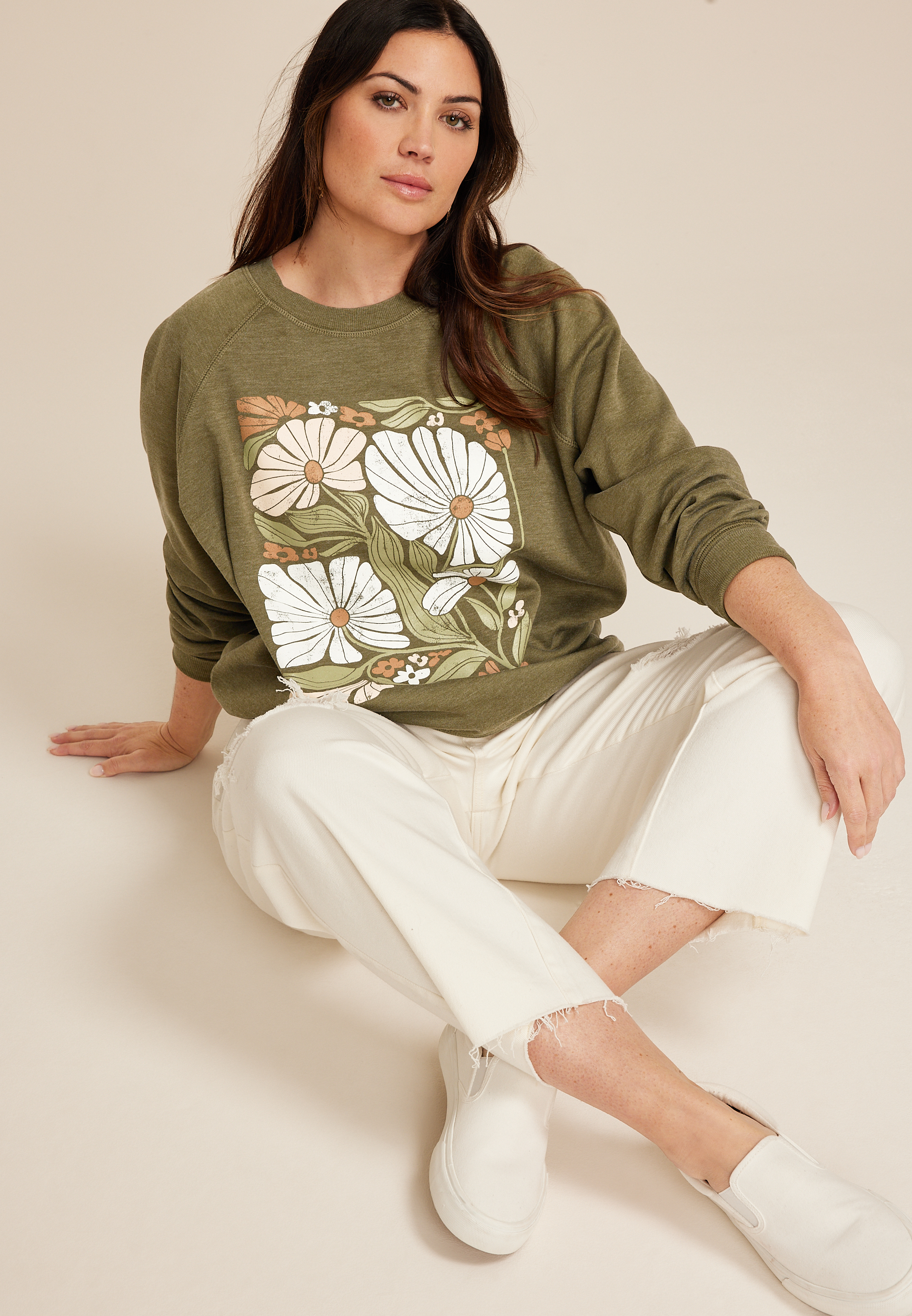 Plus Size Retro Floral Relaxed Fit Sweatshirt, C7449, large