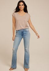 Grommet Shoulder Scoop Neck Tee, C5341, small