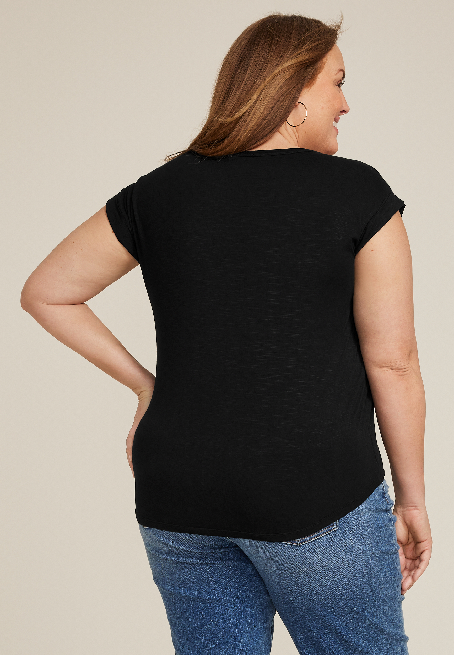 Plus Size Grommet Shoulder Scoop Neck Tee, C106, large