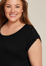 Plus Size Grommet Shoulder Scoop Neck Tee, C106, small