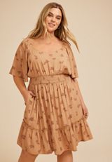Plus Size Floral Flutter Textured Skater Dress, , small